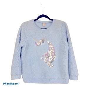 Girl’s NWT Blue Unicorn Sweatshirt Style Top  XL